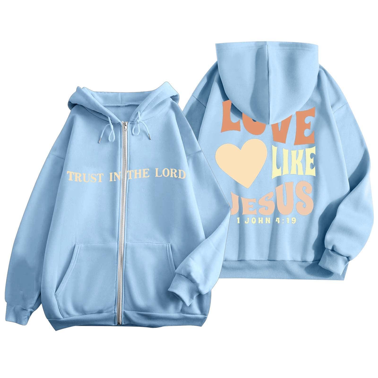 

Женская модная повседневная куртка с длинными рукавами и принтом на молнии с капюшоном S светло-синий