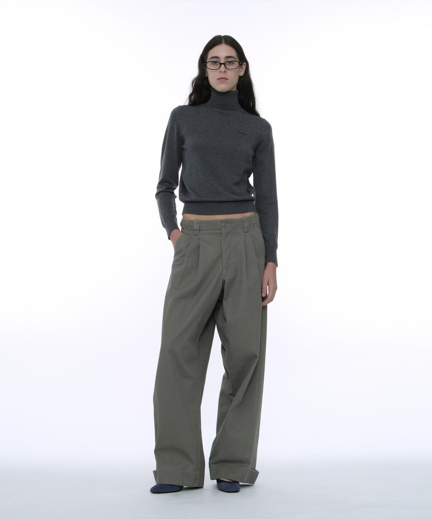 PARTIMENTO WOMEN Pwc Embroidered High-Neck Knit Top_Charcoal Melange
