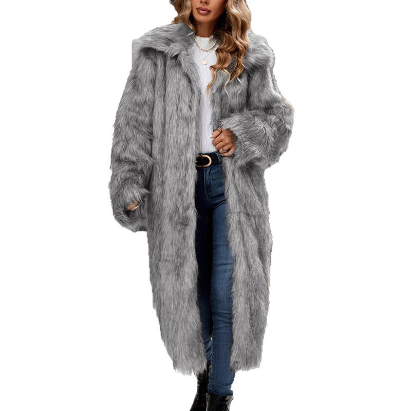 9 Autumn and Winter European Size Plus Imitation Fur Women's Coat Cold-proof Plush Long Coat