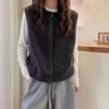 Round Neck Single Breasted Sleeveless Knit Vest Women Spring Autumn Korean Style Chic Grey Waistcoat Outerwear