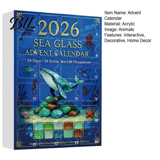 Hanging Ornaments for Tree Sea Life Advent Calendar 2026, 2D Christmas Countdown Box with Acrylic Decorations Ocean Animal Pendants, Festive