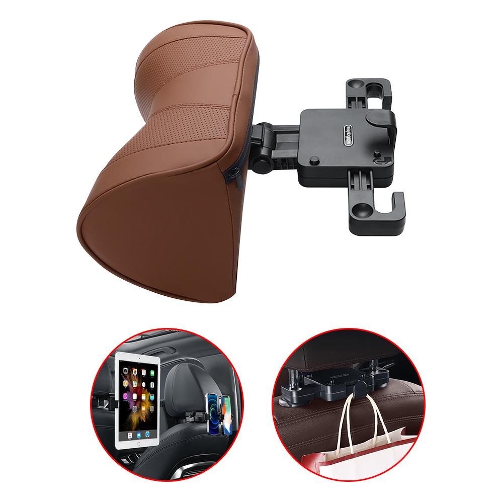 

Кожаный подголовник для автомобильного сиденья, подушка из пены с эффектом памяти, регулируемая подушка для подголовника и шеи с крючком, дорожная подушка для детей коричневый