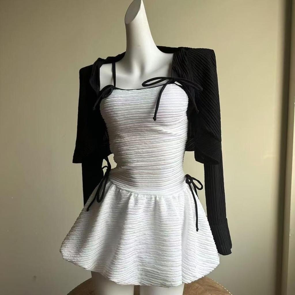 Cute Less Pure Desire Small Fragrance Simple Conservative Skirt Small Chest One-piece Swimsuit Swimsuit