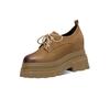 Small Leather Shoes Women's 10cm Inner Height Increase Front Lace-up Single Shoes Genuine Leather 2025 New Thick-soled Ultra-high Heel Muffin Bottom