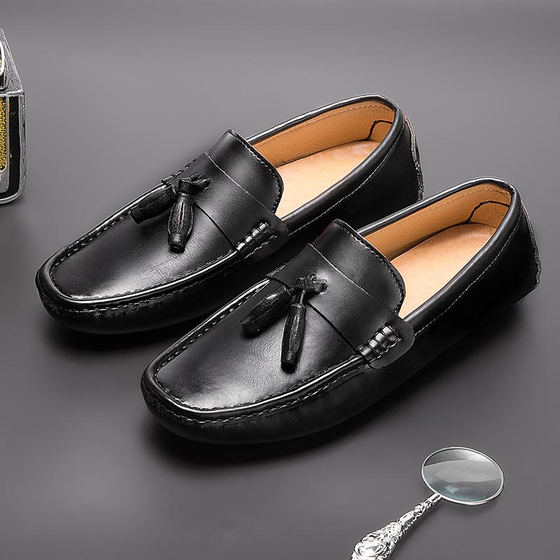 Italienische Herrenschuhe Lässige Marken Slipper Formell Luxusschuhe Herren Quasten-Loafer Mokassins Echtes Leder Braun Fahrschuhe