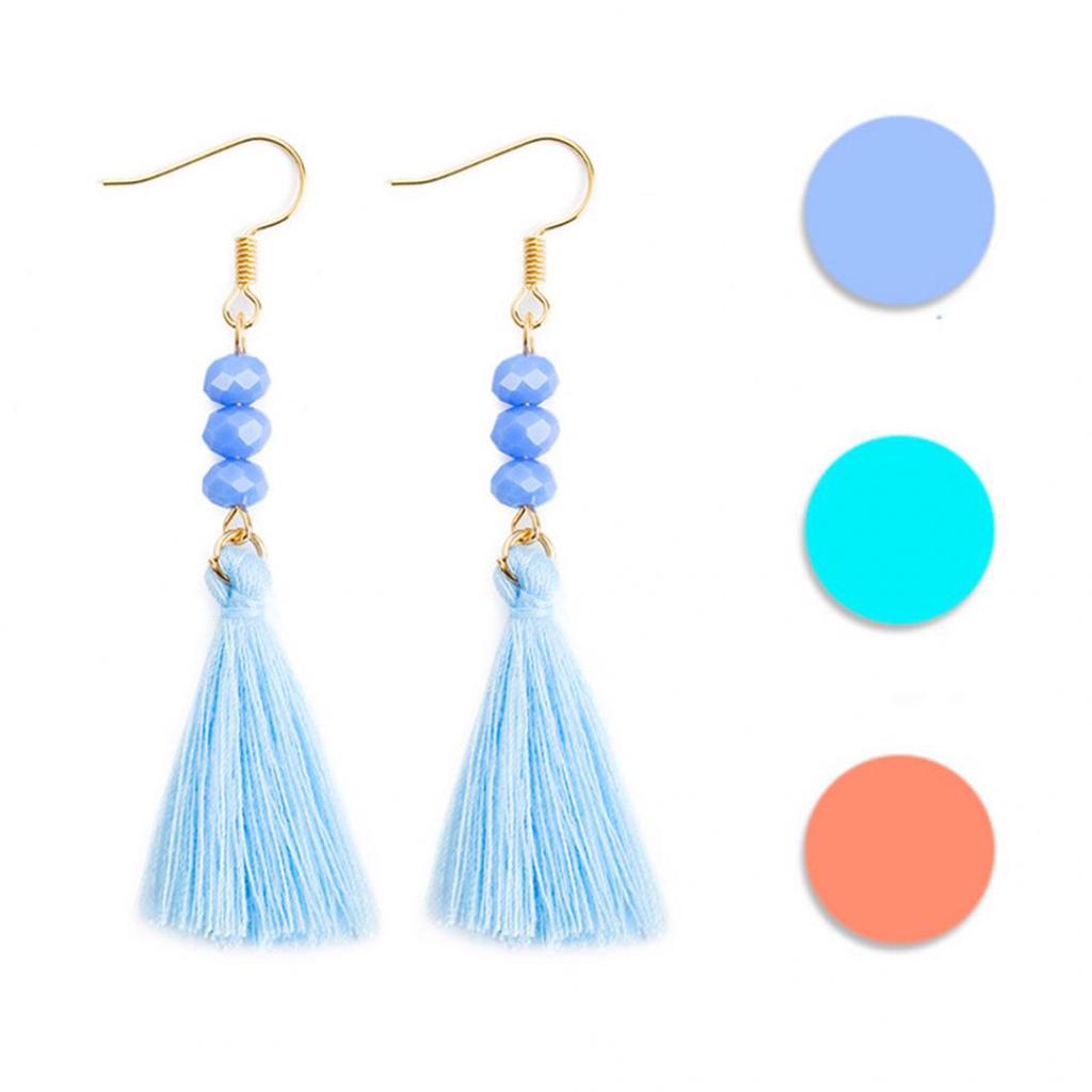 Bohemian Acrylic Bead Women Girls Tassel Hook Earrings Long Dangle Party Jewelry