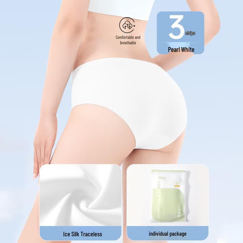 BADIGAO Disposable Ultra-Thin Ice Silk Seamless Women s Underwear 3-Pack