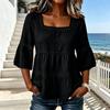 Top da Donna Scollo Quadrato Maniche 3/4 Colore Unito Vestibilità Larga Morbido Elastico Camicetta Design con Intreccio di Pizzo Top Casual per Uso Quotidiano