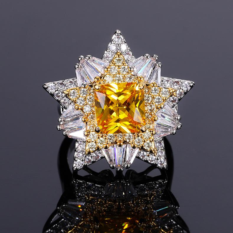 Huamei Jewelry Smart Star Flower Necklace Women'S Pink Diamond Pentagram Ring Light Luxury Citrine Zircon Ring