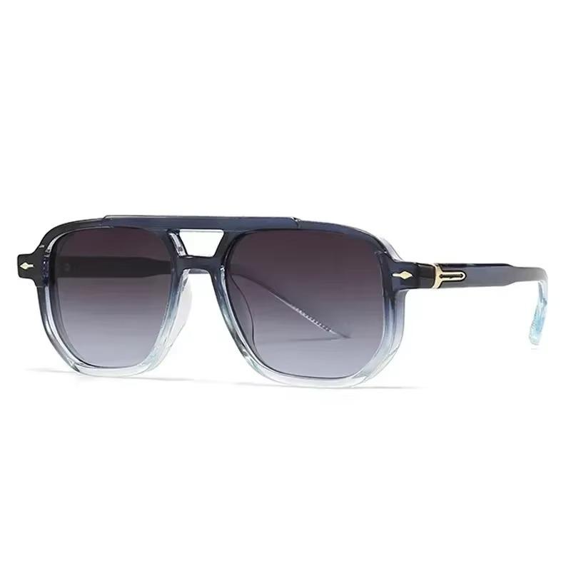 Occhiali da Sole Quadrati da Uomo con Doppio Ponte Vintage Moda Lenti Trasparenti Oceano Occhiali da Sole da Donna Tendenza Borchie Occhiali da Sole UV400
