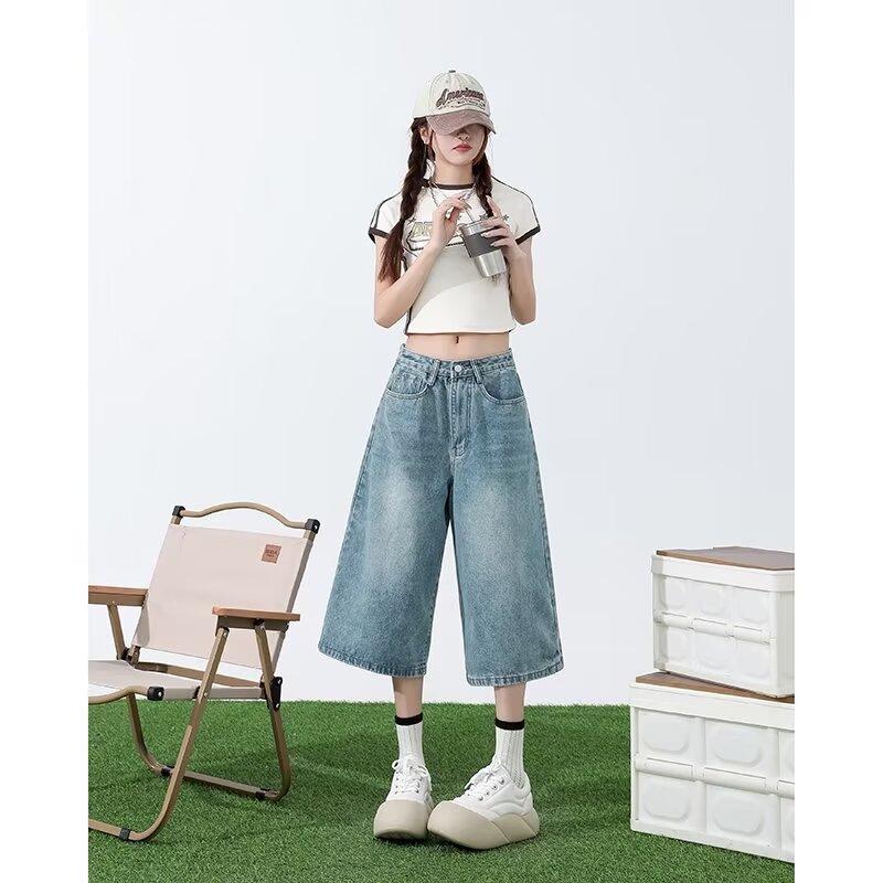 Women's Black Washed High Waist Wide Leg Denim Shorts - Summer Trend