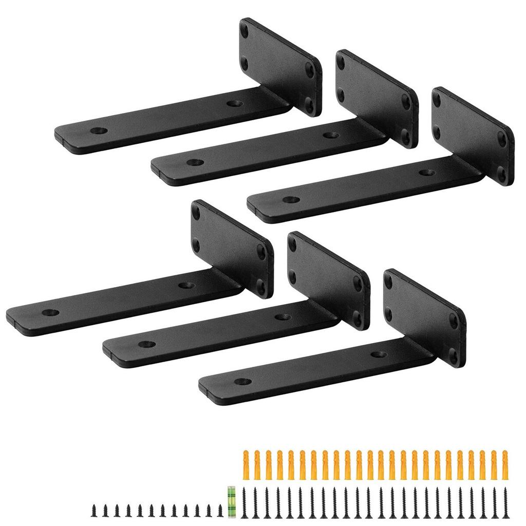 Shelf Bracket, 6”L x 4”W x 1.6”H 6 Pcs, Heavy Duty Floating Shelf Brackets, Brackets for Shelves, 5mm Thick Matte Black L Shelf Bracket,Steel Shelving