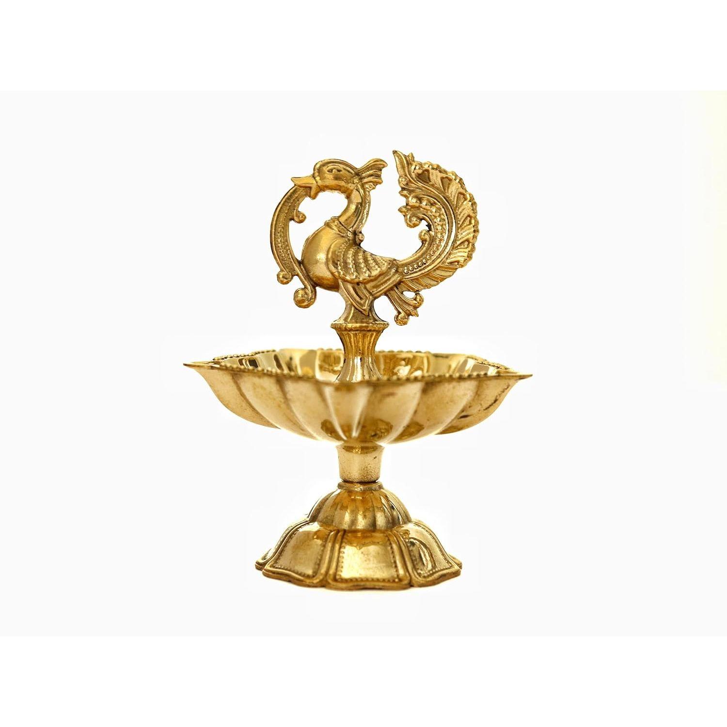 The Spiritual Living Peacock Diya | Peacock Design Brass Diya | Brass Diyas for Home | Kuthu Vilakku Decoration Items