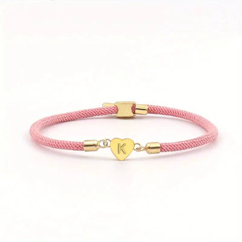 Heart-Shaped Gold-Plated Copper Handwoven Bracelet with Multicolor Beads – Letters A-Z Available.