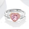 Rose Gold Water Drop Zircon Ring For Women Pink Heart Prong Set Simulated Diamond Jewelry