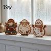 Desktop Christmas Tree Decor Wooden Ornaments, Vintage Colorful Decoration, Rustic Holiday Wood Figurines Miniature Snowman Figures with Pine