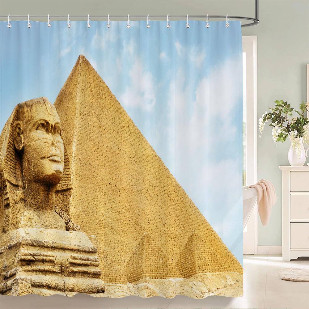 Ancient Egypt Pyramid Scenery Printed Shower Curtain With Hooks Decor Polyester Waterproof Bathroom Curtain 3D Shower Curtains