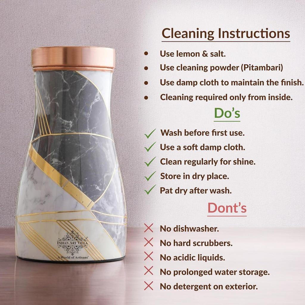 Gold Marble Print Copper Water Bedroom Bottle, Designer Copper Drinkware, Volume- 850 ML