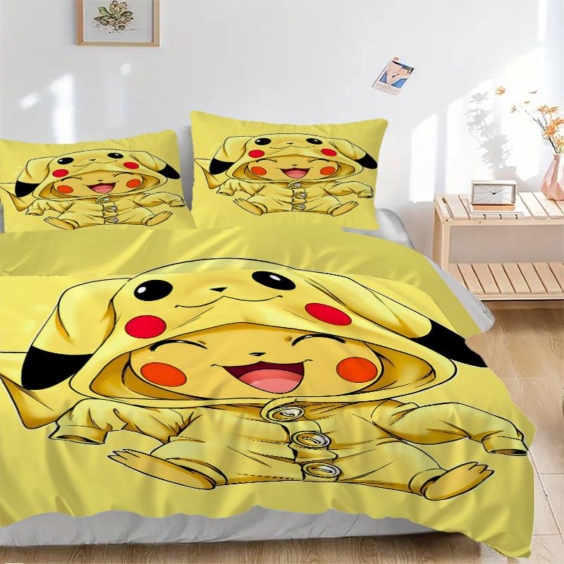 

3pcs Pikachu Costume Duvet Cover Set, 1 Duvet Cover + 2 Pillowcases (No Insert), High-Definition Print, Home & Dorm Set yy251208081 135x200cm