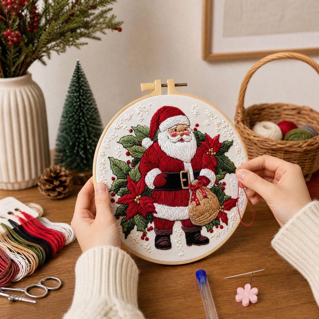 Christmas Embroidery Kit with Fabric and English Instructions