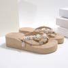Modische Mittelhohe Absatz Fransen Zehensandalen für Damen Stilvolle Sommer 2025 Damen Keilabsatz Hausschuhe Dicke Sohle Rutschfest Strandsandalen Frau