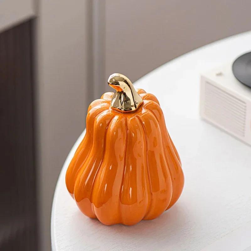 Artesanato Moderno Escultura de Abóbora de Porcelana Decoração de Mesa Ornamentos Estátua de Abóbora de Cerâmica Banhada a Ouro Acessórios para Casa Decoração