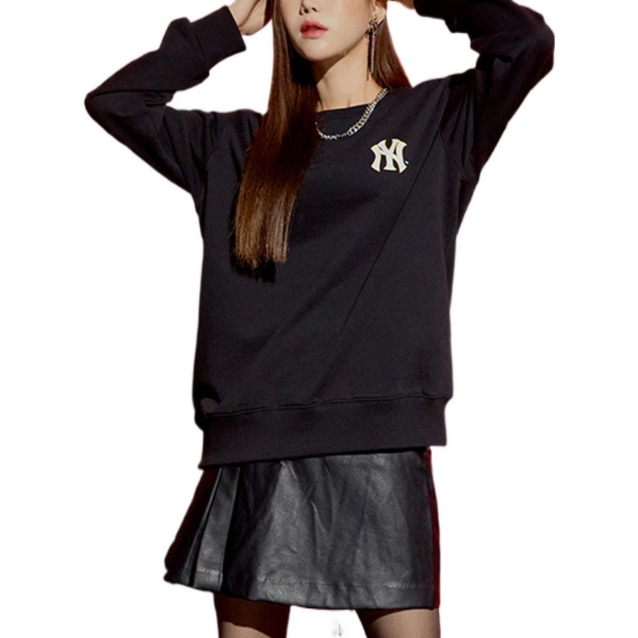 MLB X Disney Cartoon Round Neck New York Yankees Donald Duck Print Pullover Long Sleeve Sweatshirt Unisex Sweatshirt Black 3AMTD1114-50BKS
