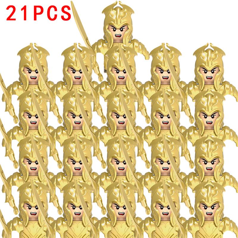 21 szt. Figurki MOC Armia Opancerzona Gwardia Łucznik Wojownik Żołnierze Klocki Budowlane Rycerze Tarcza Broń Klocki Zabawki