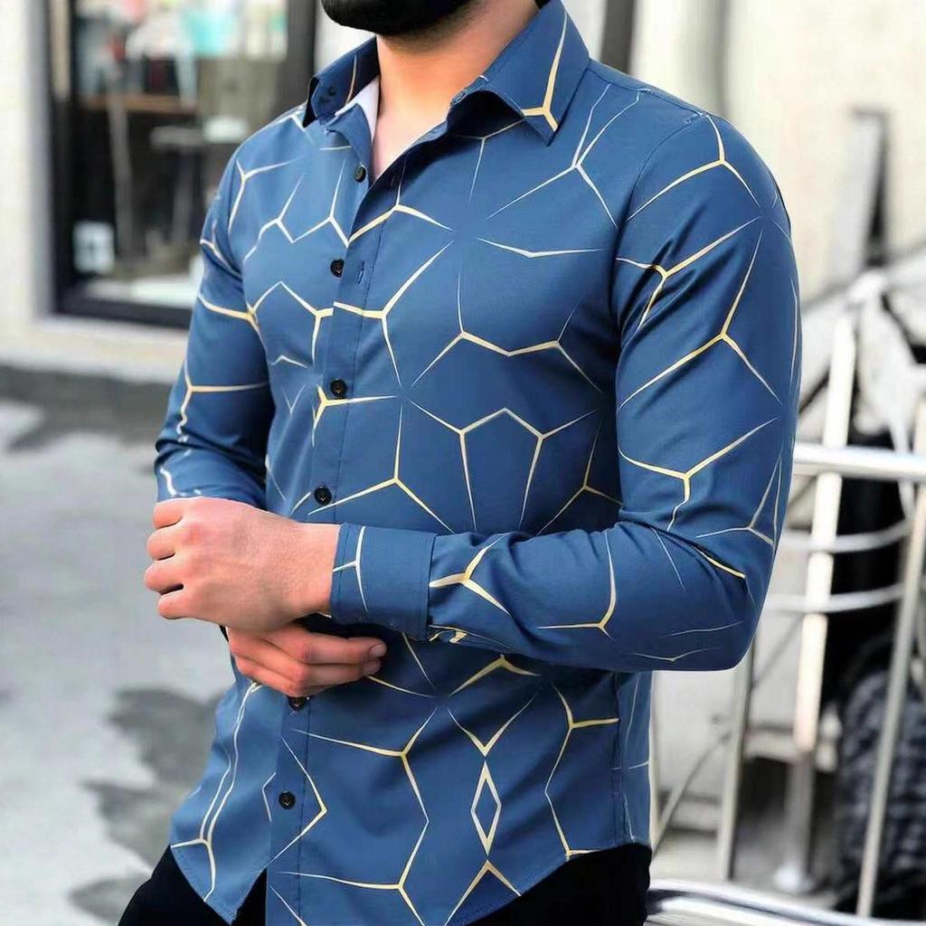 Europäisches und amerikanisches Herren-Trend-Langarm-Freizeithemd mit 3D-Druck, Übergröße verfügbar