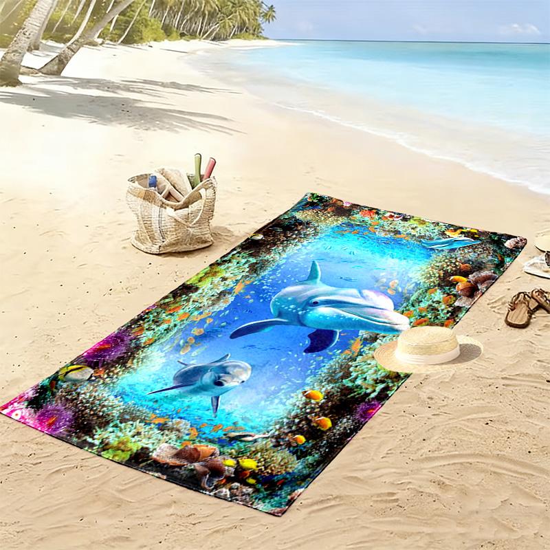 3D Ocean Animal Print Beach Towel, Large Soft Quick Dry Towel for Beach Camping Swimming