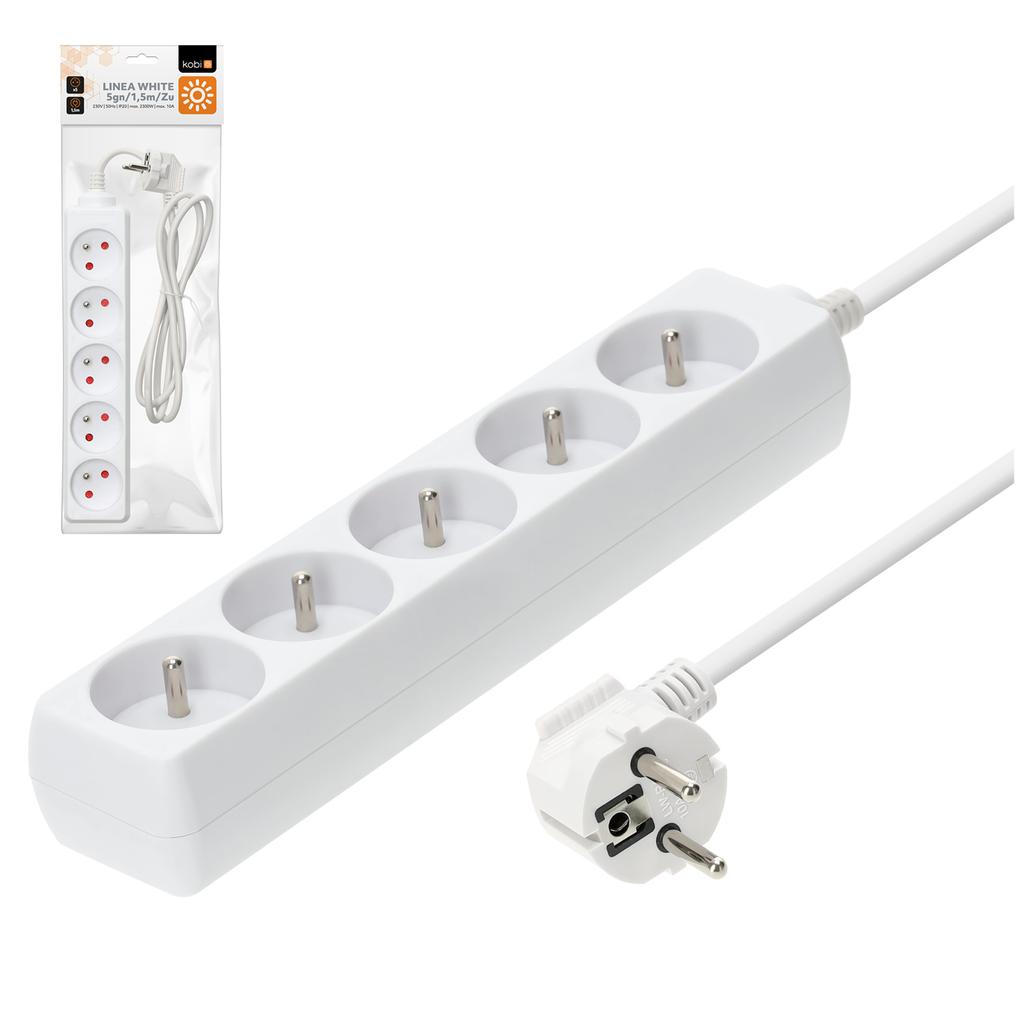 5-socket extension cord with grounding, 1.5 , white