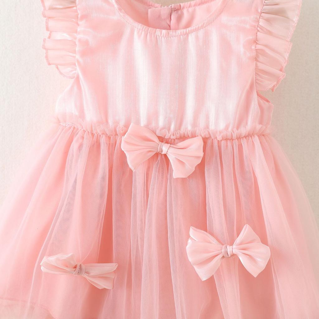 Girls' Fashionable Bow Tie Netted Chiffon Dress - Summer Children's Princess-style Dress
