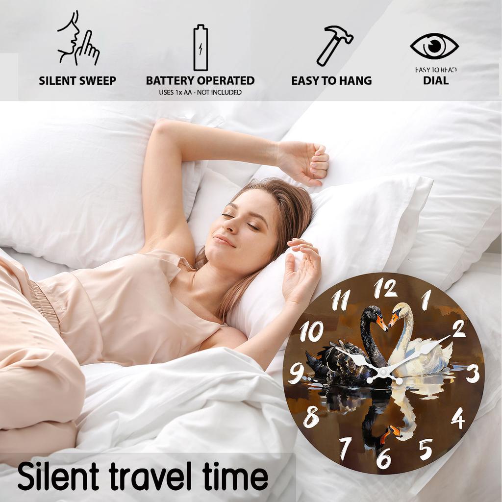High-Quality Swan Heart-Shaped High-Quality Pattern High-Quality Wooden High-Quality Wall High-Quality Clock, 10-16Inch High-Quality Silent