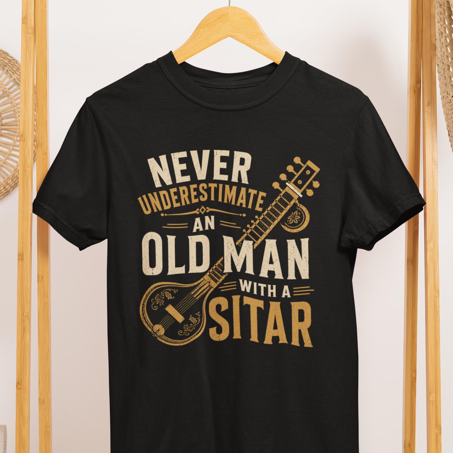 Sitar Player Shirt, Old Man With Sitar Indian Music Tee L