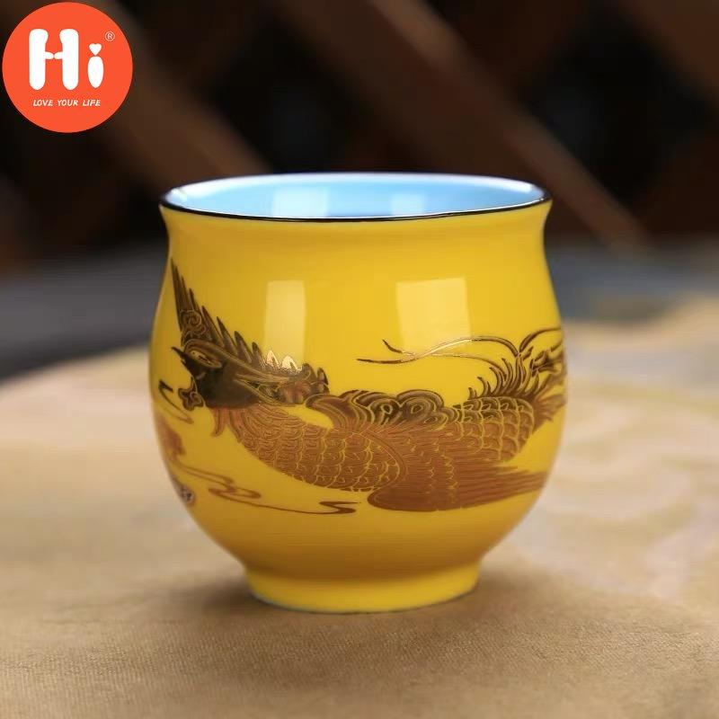 Hi Keramický kreativní čínský tradiční vzor královského draka Dvojitá stěna šálek na čaj Procelánové šálky na čaj Retro miska na čaj Kung Fu Nádobí