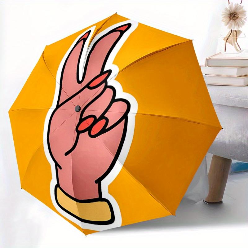 1pc Peace Sign Hand Gesture Folding Umbrella With Excellent UV Protection, 8 Ribs Casual Durable Lightweight Portable Travelling Umbrella Fo