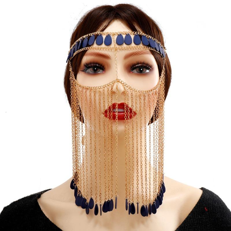 

New arrival: hot-selling alloy headwear - party & prom masks, bohemian tassel creative head chains темно-синього кольору