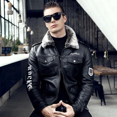 Neue Pelzintegrierte Herren Lederjacke mit Pelzkragen Koreanischer Stil Slim Plus Samt Verdickte Jacke Herren Schön