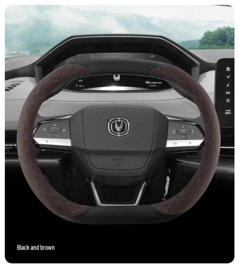 Fits 24 Changan Eado & Yida models: Ultra-thin, non-slip suede leather steering wheel covers for all seasons. Changan Yida