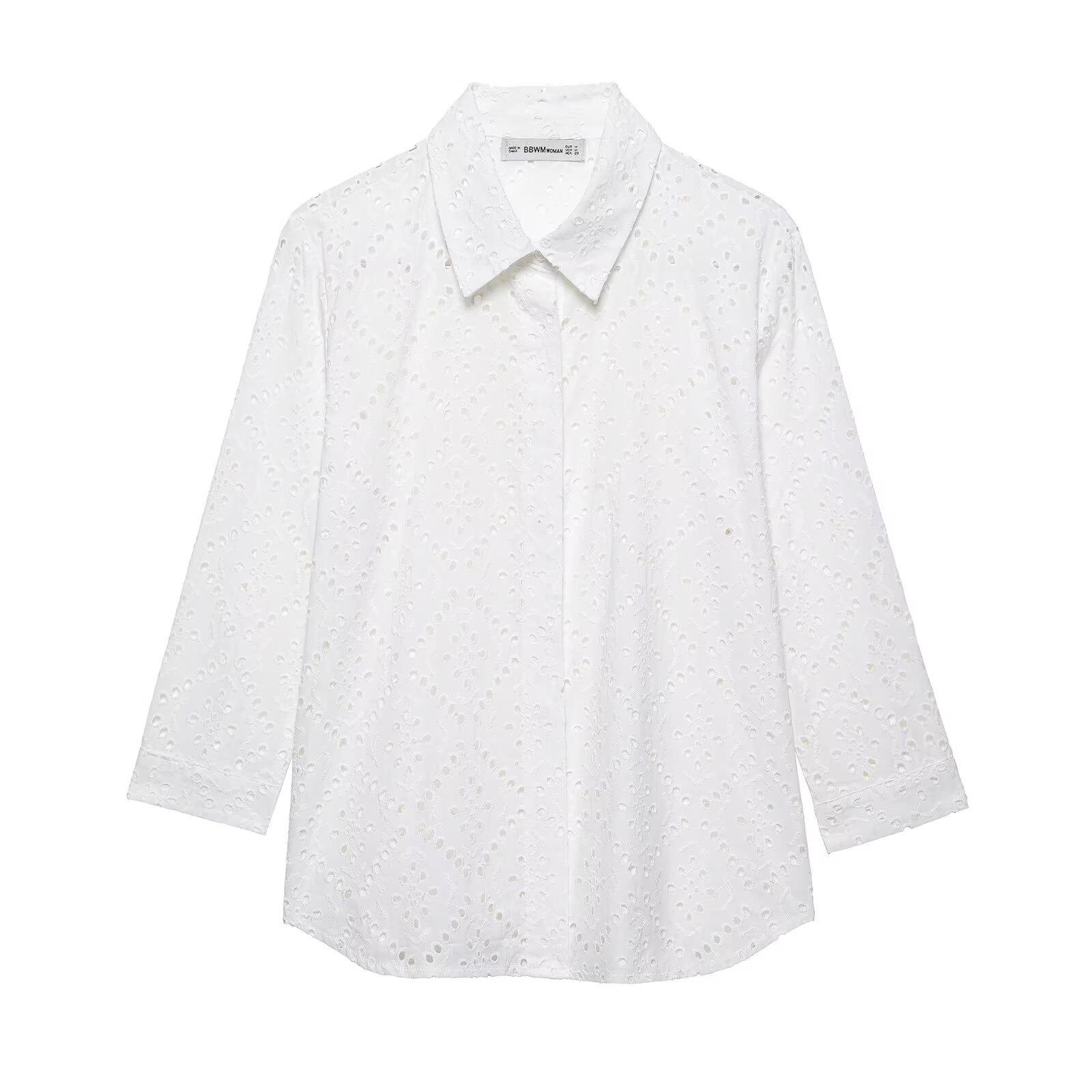 

Женская мода весна 2025: Универсальная вышитая рубашка в европейском и американском стиле S белый