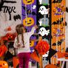 Halloween Event Decoration Foil Fringe Curtain for Halloween, Orange Purple Black Background Holiday Party Backdrop Photo Booth Props, Pumpkin