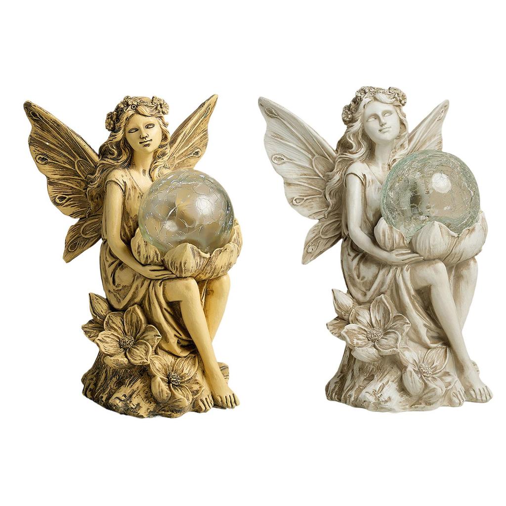 Solar Lamp Fairy Statue Resin Crafts Landscape Lights Decorative Garden Figurine Light for Patio Flowerpot Lawn Pathway Walkway