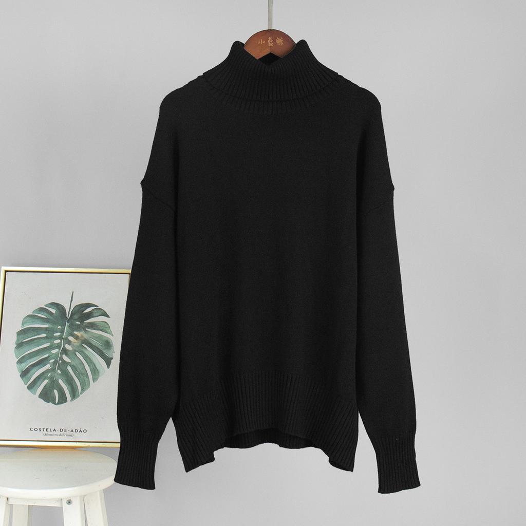 Solid Colour High Neck Sweater Autumn Winter Comfortable Loose Classic Versatile Pullover Sweater Luxurious Relaxed-fit Slimming and Versatile Top