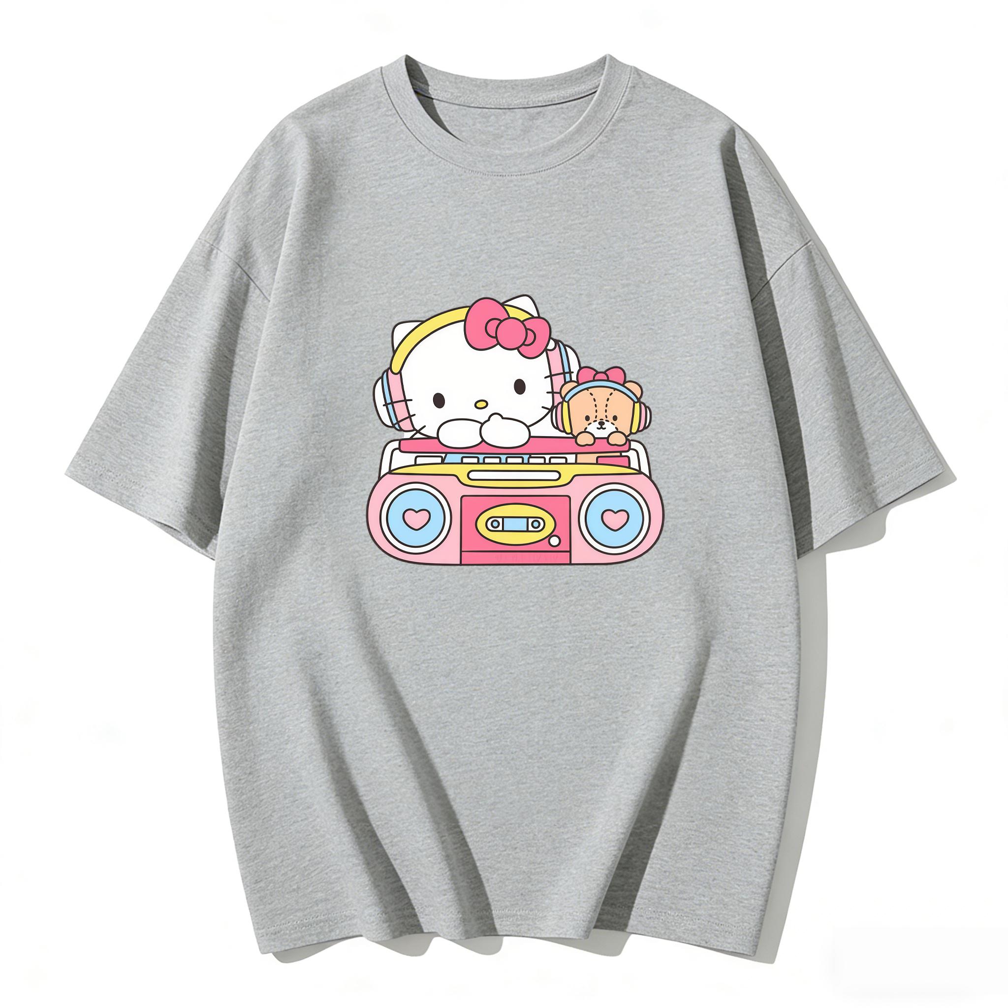 

2026 Summer Hello Kitty Cartoon Printed Short Sleeve Pure Cotton Tshirts Womens Family Matching Outfits Versatile Y2k Tops Tee S