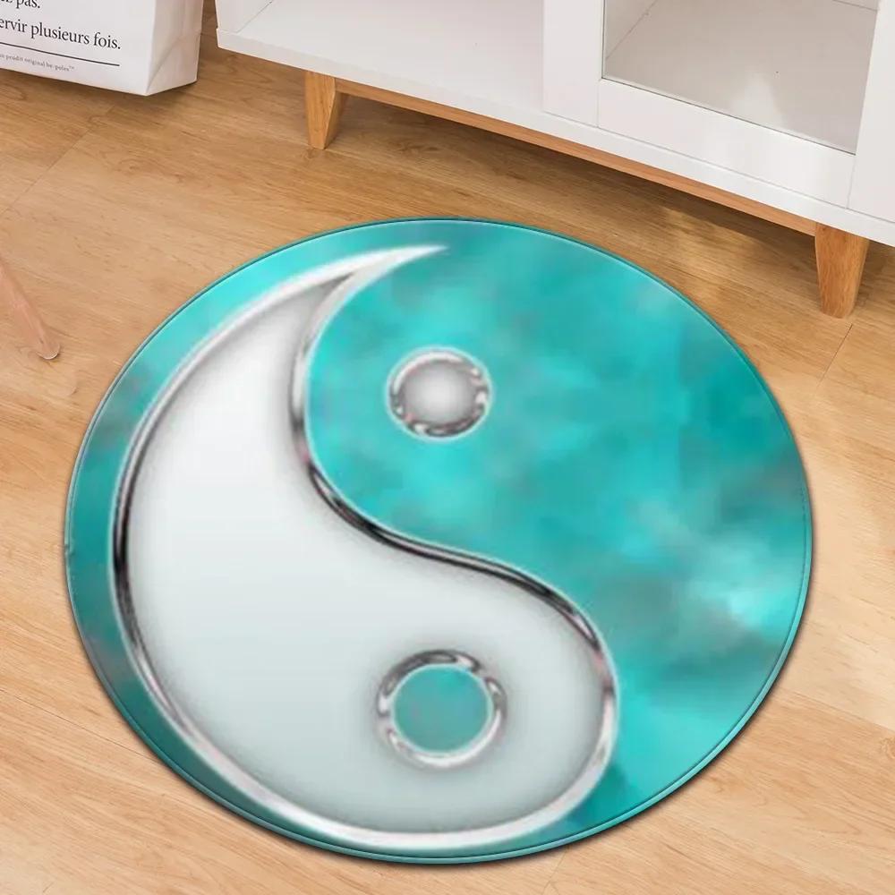 Yin Yang Tai Chi Round Carpet Flower of Life Gym Carpets Circle Rug Indian Buddha Yoga Meditation Mats Non-slip Chair Mat Decor