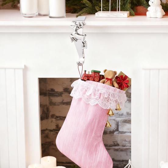 Mantel Christmas Stocking Hook Metal Stocking Holder on Fireplace Snowflake Reindeer Tree Santa Mantel Hook for Hanging Holiday Decorations Garlands
