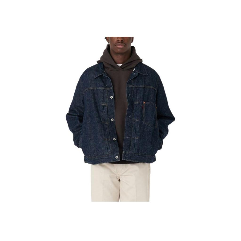 Levis Solid Color Button-Down Collar Long Sleeve Denim Jacket Men Outerwear Blue A3174-0002