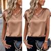 Damen Oberteile Mode Lässig V-Ausschnitt Kurzarm Bluse Business Lässige Oberteile Satin Seide Sommerhemd Arbeits Tuniken Oberteile