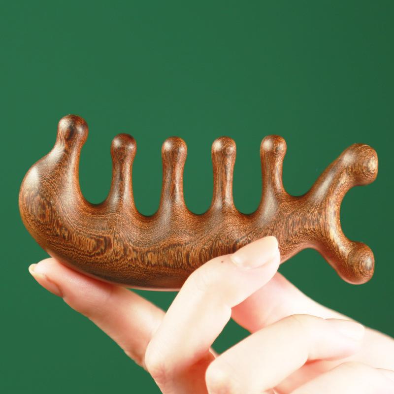 Natural Green Sandalwood Wide-Tooth Massage Comb for Head & Body