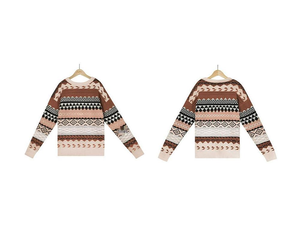 2025 Autumn/Winter Vintage Multi-Color Diamond Jacquard Patchwork Women's Pullover Sweater
